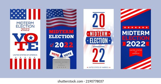 USA midterm election 2022  vertical banners  design set vector illustration