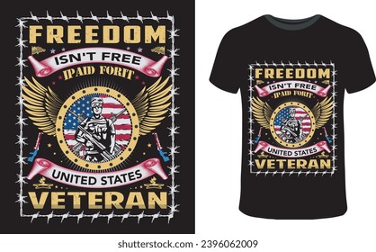 USA Military T shirt design, Veteran Graphic T shirt Design Vector. usa, T shirt, military, freedom, flag, army, memorial, Veteran T Shirt Design