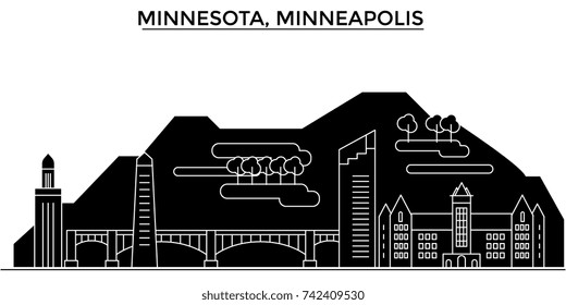 Usa, Minnesota, Minneapolis architecture vector city skyline, travel cityscape with landmarks, buildings, isolated sights on background