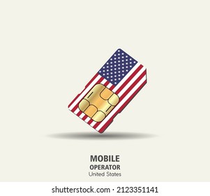 USA. Mobile operator SIM card with flag. Vector illustration