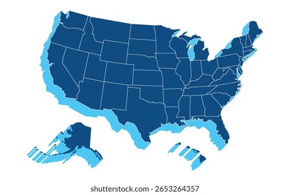 USA modern map with federal states in blue color isolated on white background vector illustration eps 10