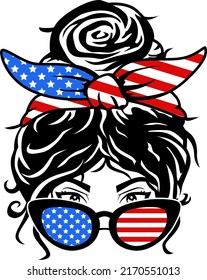 USA Mom Bun illustration, Mom Life vector, 4th of july vector, Patriotic illustration, Independence Day