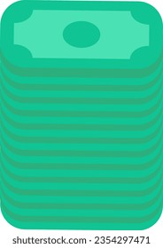 USA money dollars stack, paper green banknotes. Symbol of luxury wealth and prosperity. Cash, turnover finance banking. Simple flat vector isolated on white background