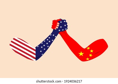 Retiro de armas de Estados Unidos y China, banderas de china y de nosotros, concepto de vector