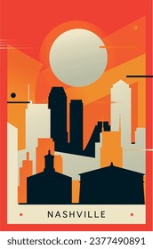 USA Nashville city brutalism poster with abstract skyline, cityscape Tennessee retro vector illustration. US state travel guide cover, brochure, flyer, leaflet, business presentation template image