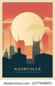 Afiche de brutalismo de la ciudad de Nashville con horizonte abstracto, paisaje urbano Tennessee ilustración retro vectorial. portada de la guía de viajes del estado de EE.UU., folleto, folleto, imagen de la plantilla de presentación de negocios