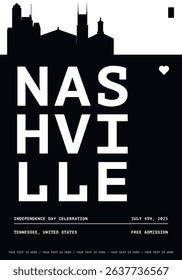 USA Nashville typography minimalist vector poster for event, national festival, independence day, holiday layout. Brochure, leaflet, flyer, presentation image template for America, Tennessee