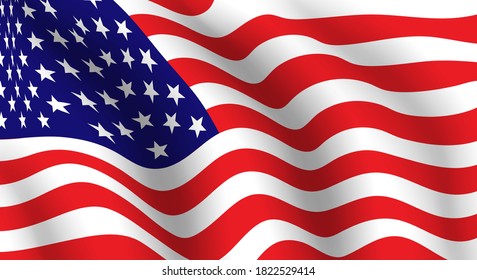 USA national fabric wave flag as patriotic background, vectror illustration symbol.