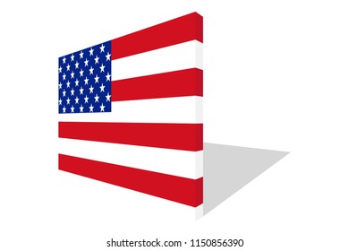USA national flag in 3d perspective with transporent shadow.