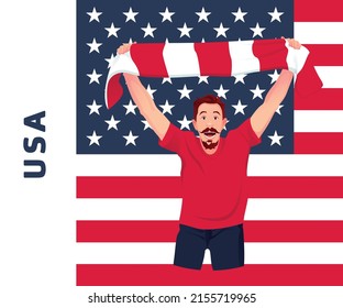 USA national flag colors. USA flag. Football fan.