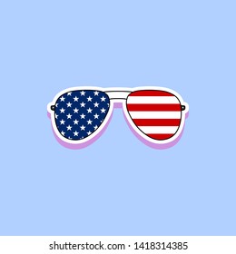 USA national flag in cool fashionable sunglasses vector illustration. 4th of july national independence day special sunglasses with american flag illustration.