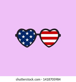 USA national flag in cool fashionable heart shaped ladies sunglasses vector illustration. 4th of july special love shaped ladies sunglasses with american flag illustration.