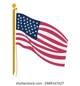 USA national flag fluttering on flagpole. Vector illustration of USA flag for decoration on Independence, Patriot, Veterans Days