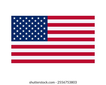 USA national flag isolated on white. Official colors and image of Stars and Stripes, simple flat design. Vector clipart or icon for american events and news illustration, travel or politics banner.