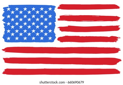 Usa national flag. Paint brush stokes. Grunge style. Vector illustration