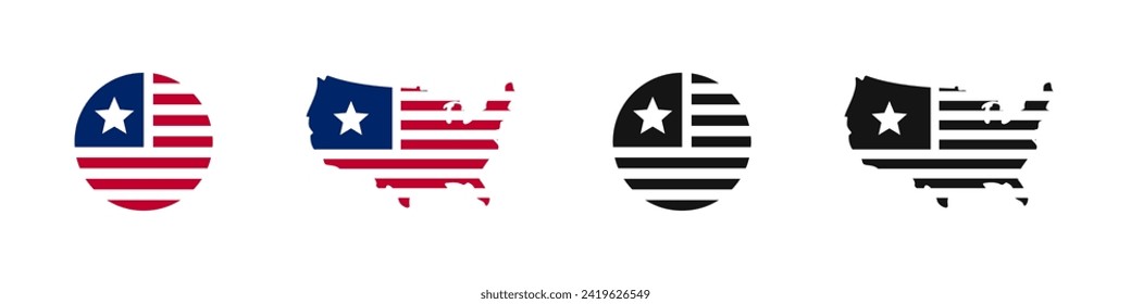 USA national flag. United States of America flags. USA flag icons