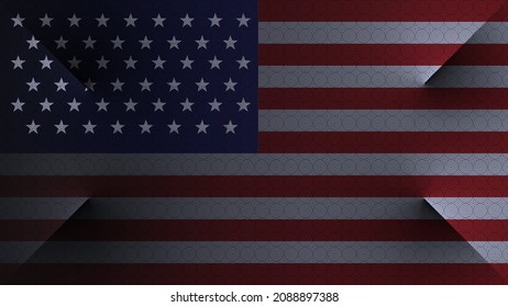 Nationalflaggenhintergrund der USA Feste Linien, die hinter dem Leinwand hergucken. Objekte erscheinen von hinten.