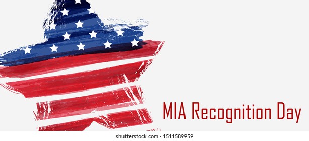 USA National MIA recognition day background.  Grunge abstract flag in star shape. Template for holiday poster, banner, flyer, etc.