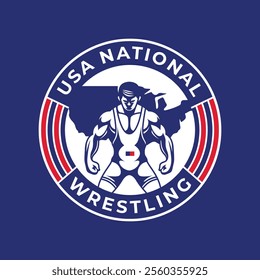 USA national wresting championship icon badge logo vector illustration design. simple modern martial arts MMA fighter emblem logo concept