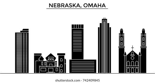 Usa, Nebraska, Omaha architecture vector city skyline, travel cityscape with landmarks, buildings, isolated sights on background
