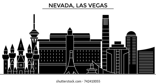 Usa, Nevada, Las Vegas architecture vector city skyline, travel cityscape with landmarks, buildings, isolated sights on background