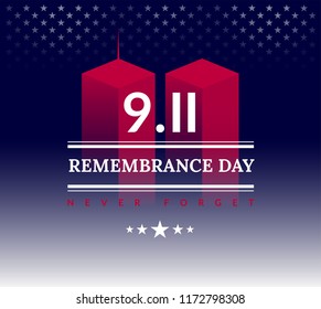 USA Never Forget September 11, 2001. Vector conceptual illustration for Patriot Day USA poster or banner. Dark background, red, blue colors