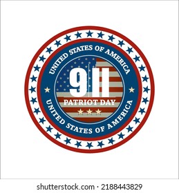Los Estados Unidos Nunca Olvidan El 11 De Septiembre De 2001. Etiqueta vectorial para la pegatina o emblema de Patriot Day USA. Firma redonda con bandera de los Estados Unidos