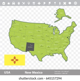 USA New Mexico  state map and flag vector image