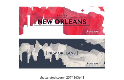 USA New Orleans horizon profile banner, placard, header, footer. US Louisiana state city downtown vector website page layout with panoramic front view