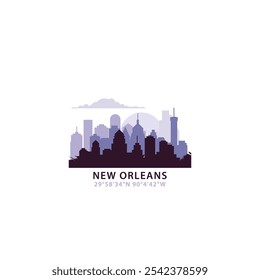 USA New Orleans logo with skyline, cityscape retro vector icon. United States of America, Louisiana city horizon, facade, travel logotype