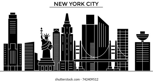 Usa, New York, New York City architecture vector city skyline, travel cityscape with landmarks, buildings, isolated sights on background