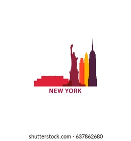 USA New York city landscape skyline panorama silhouette shape vector logo banner