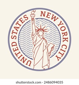 USA, New York City stamp or seal with The Statue of Liberty sign. Vector illustration.