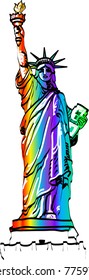 USA New York City Statue of Liberty rainbow vector illustration