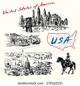  USA, New York, Washington - hand drawn collection 