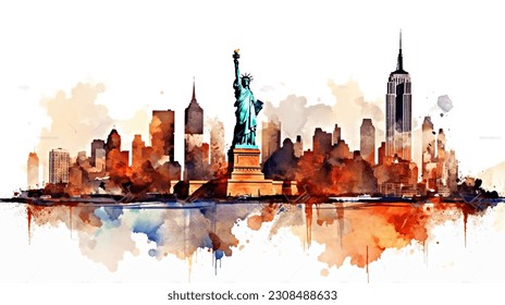 usa, new york watercolor, watercolor drawing