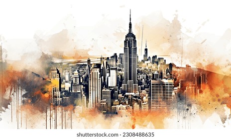 usa, new york watercolor, watercolor drawing