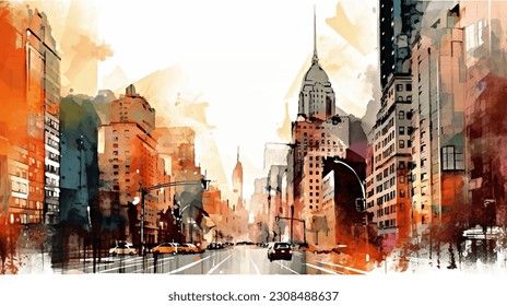 usa, new york watercolor, watercolor drawing