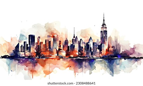 usa, new york watercolor, watercolor drawing