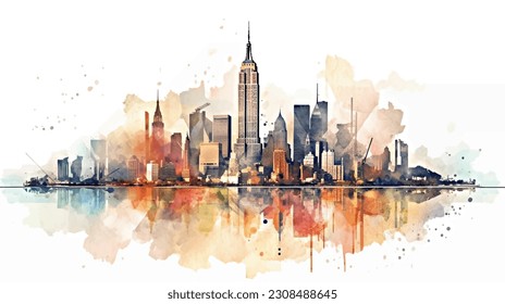 usa, new york watercolor, watercolor drawing