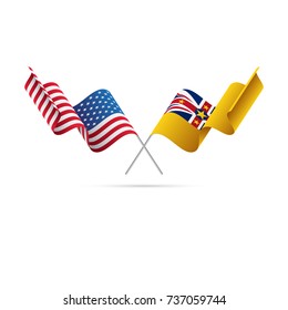 USA and Niue flags. Vector illustration.