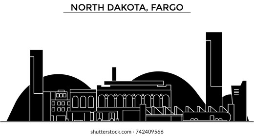 Usa, North Dakota, Fargo architecture vector city skyline, travel cityscape with landmarks, buildings, isolated sights on background