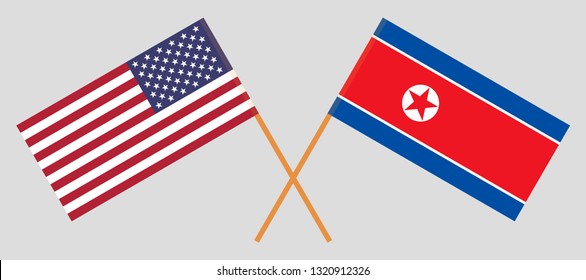 USA and North Korea. The United States of America and Korean flags. Official colors. Correct proportion. Vector illustration