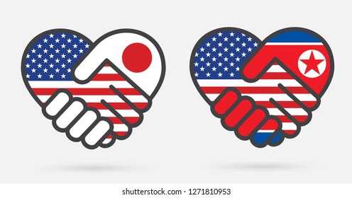 USA, North Korean, Japan Heart handshake Icons