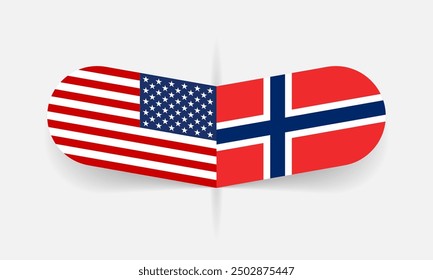USA and Norway flags. Norwegian and American flag, national symbol design. Vector illustration.