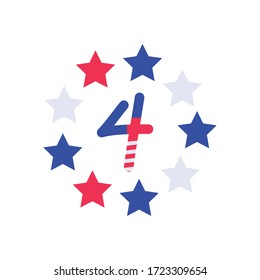 usa number four with stars flag flat style icon design, United states independence day country and national theme Vector illustration