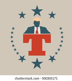 USA - October 13, 2016: A vector illustration of a businessman icon in flat style and letter T that symbolized the Republican Presidential Candidate Donald Trump.