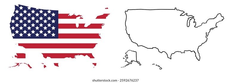 USA Official Color and Outline Map . High-Quality Vector Illustration . Detailed and Simple USA Map for Travel . Education and Design.