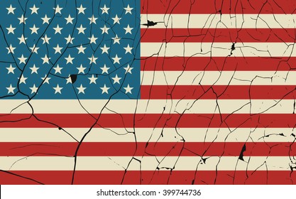 USA old flag with fracture. Vector illustration.