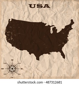 USA old map with grunge and crumpled paper. Vector illustration